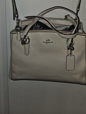 Coach Pebble Leather Satchel Bag in Light Beige